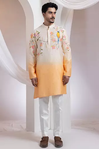Ivory embroidered chanderi kurta set