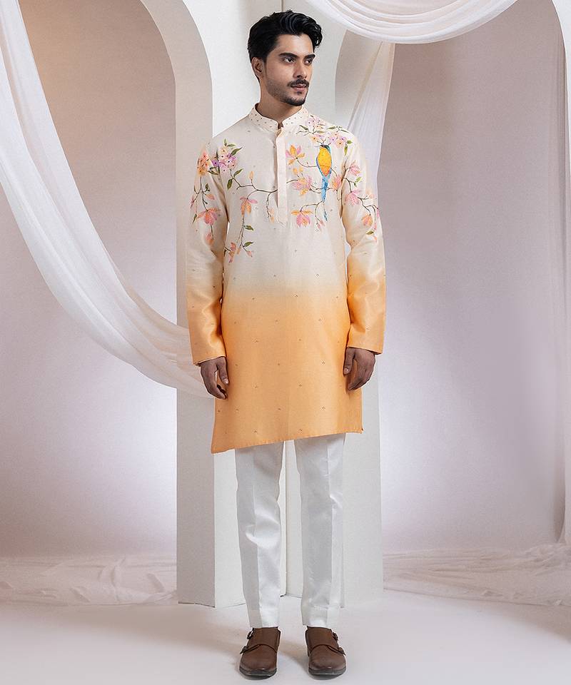 Ivory embroidered chanderi kurta set