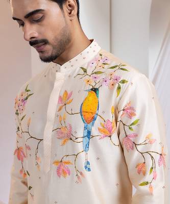 Ivory embroidered chanderi kurta set 2