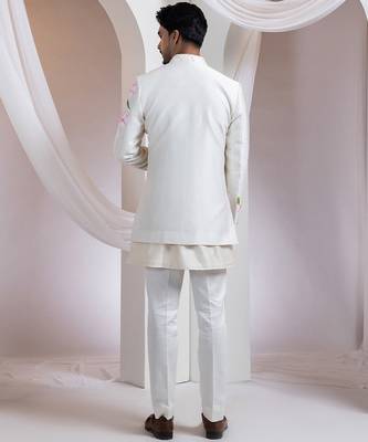 Ivory embroidered chanderi kurta jacket set 3