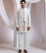Ivory embroidered chanderi kurta jacket set