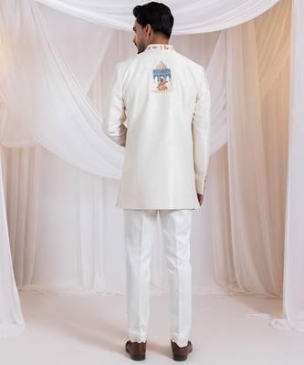Off white embroidered chanderi bandhgala 2