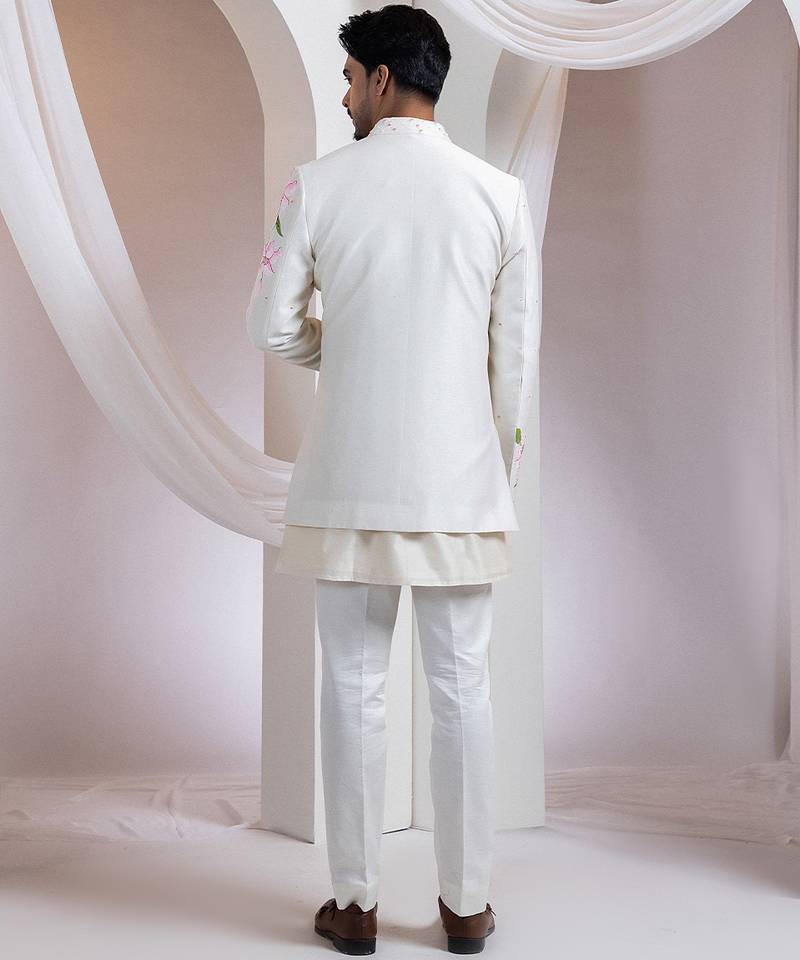 Ivory embroidered chanderi jacket
