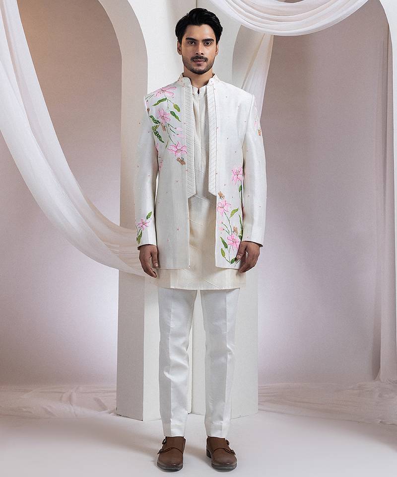 Ivory embroidered chanderi jacket