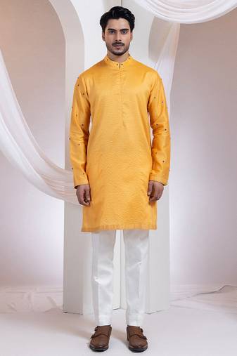 Mustard plain chanderi kurta set