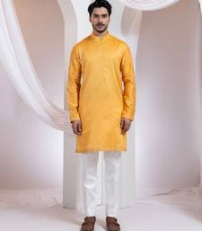 Mustard plain chanderi kurta set