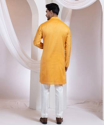 Mustard plain chanderi kurta set 2