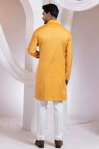 Mustard plain chanderi kurta set