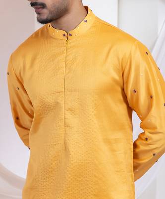 Mustard plain chanderi kurta set 3