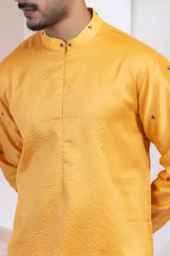 Mustard plain chanderi kurta set