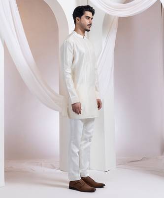 Mustard plain chanderi kurta set 1