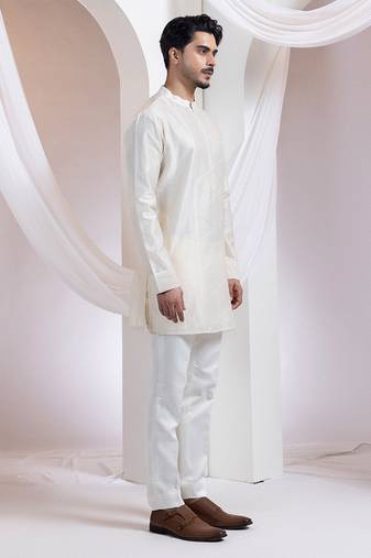 Mustard plain chanderi kurta set