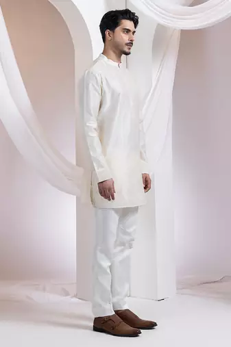 Mustard plain chanderi kurta set