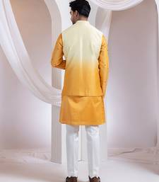 Mustard embroidered chanderi nehru jacket
