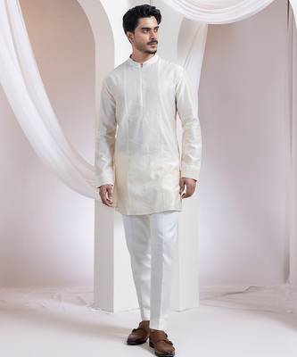 Mustard plain chanderi kurta set 2