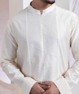 Mustard plain chanderi kurta set 3