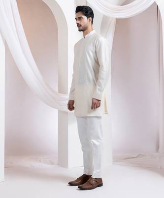 Mustard plain chanderi kurta set 4