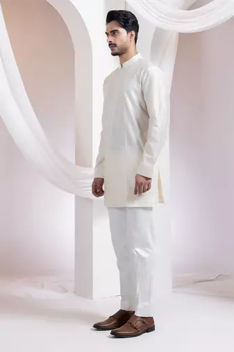 Mustard plain chanderi kurta set