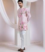 Pink embroidered chanderi kurta set