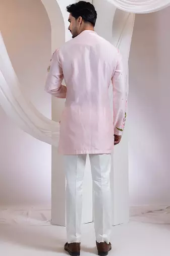 Pink embroidered chanderi kurta set