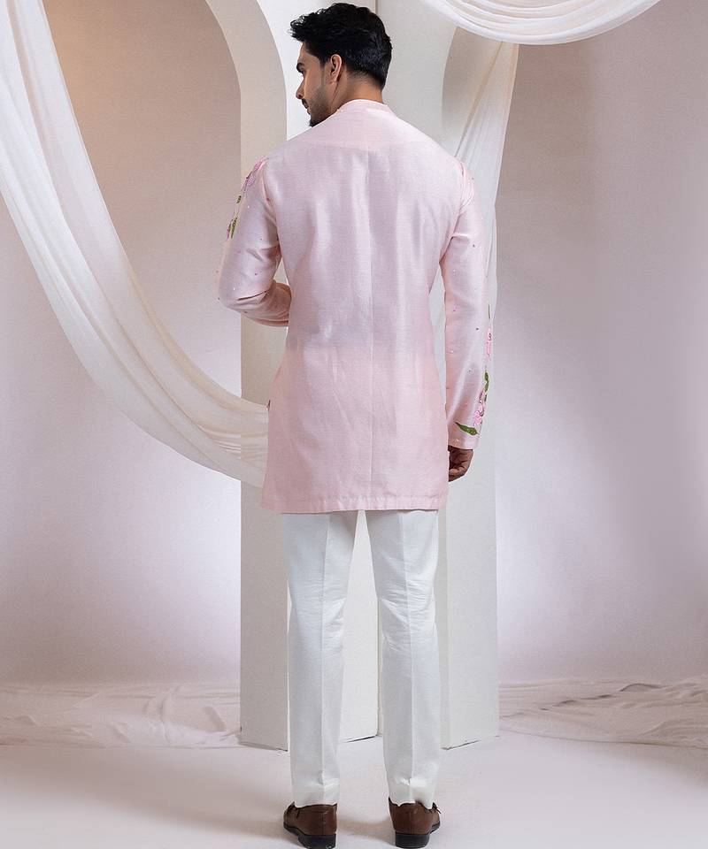 Pink embroidered chanderi kurta set