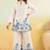 Floral embroidered white round neck cotton co-ord set
