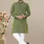 Green jacquard straight men's kurta pyjama
