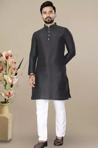 Black jacquard straight men's kurta pyjama