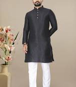 Black jacquard straight men's kurta pyjama