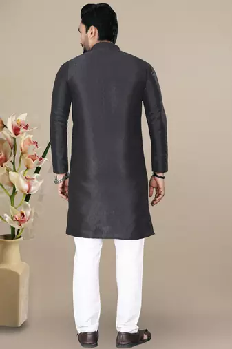 Black jacquard straight men's kurta pyjama