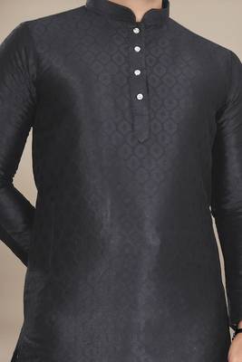 Black jacquard straight men's kurta pyjama 4