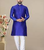 Royal blue jacquard straight men's kurta pyjama