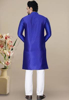 Royal blue jacquard straight men's kurta pyjama 3