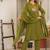 Floral embroidered green v neck pure cotton kurta with trouser & dupatta set