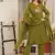 Floral embroidered green v neck pure cotton kurta with trouser & dupatta set