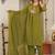 Floral embroidered green v neck pure cotton kurta with trouser & dupatta set