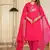 Floral embroidered pink v neck pure cotton kurta with trouser & dupatta set