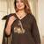 Floral embroidered brown v neck pure cotton kurta with trouser & dupatta set