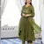 Floral embroidered green v neck pure cotton kurta with trouser & dupatta set