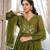 Floral embroidered green v neck pure cotton kurta with trouser & dupatta set