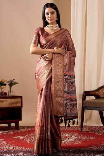 New Soft Lichi Silk Saree adorned with graceful Patola Saree With Blouse Set
