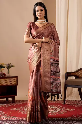 New Soft Lichi Silk Saree adorned with graceful Patola Saree With Blouse Set