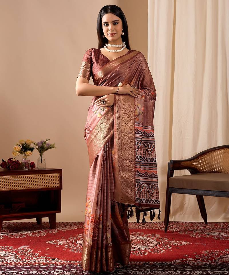 New Soft Lichi Silk Saree adorned with graceful Patola Saree With Blouse Set
