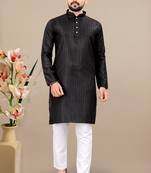 Black cotton lining work straight men's kurta pyjama