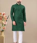 Green cotton lining work straight men's kurta pyjama