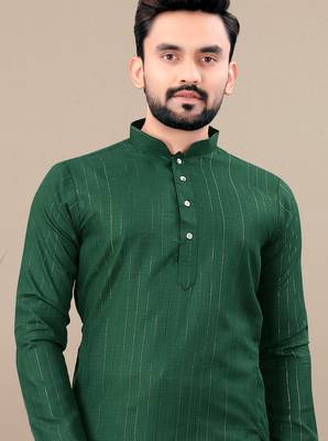 Green cotton lining work straight men's kurta pyjama 4