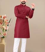 Maroon cotton lining work straight men's kurta pyjama
