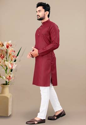 Maroon cotton lining work straight men's kurta pyjama 2
