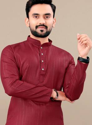 Maroon cotton lining work straight men's kurta pyjama 4