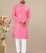 Pink cotton lining work straight men's kurta pyjama